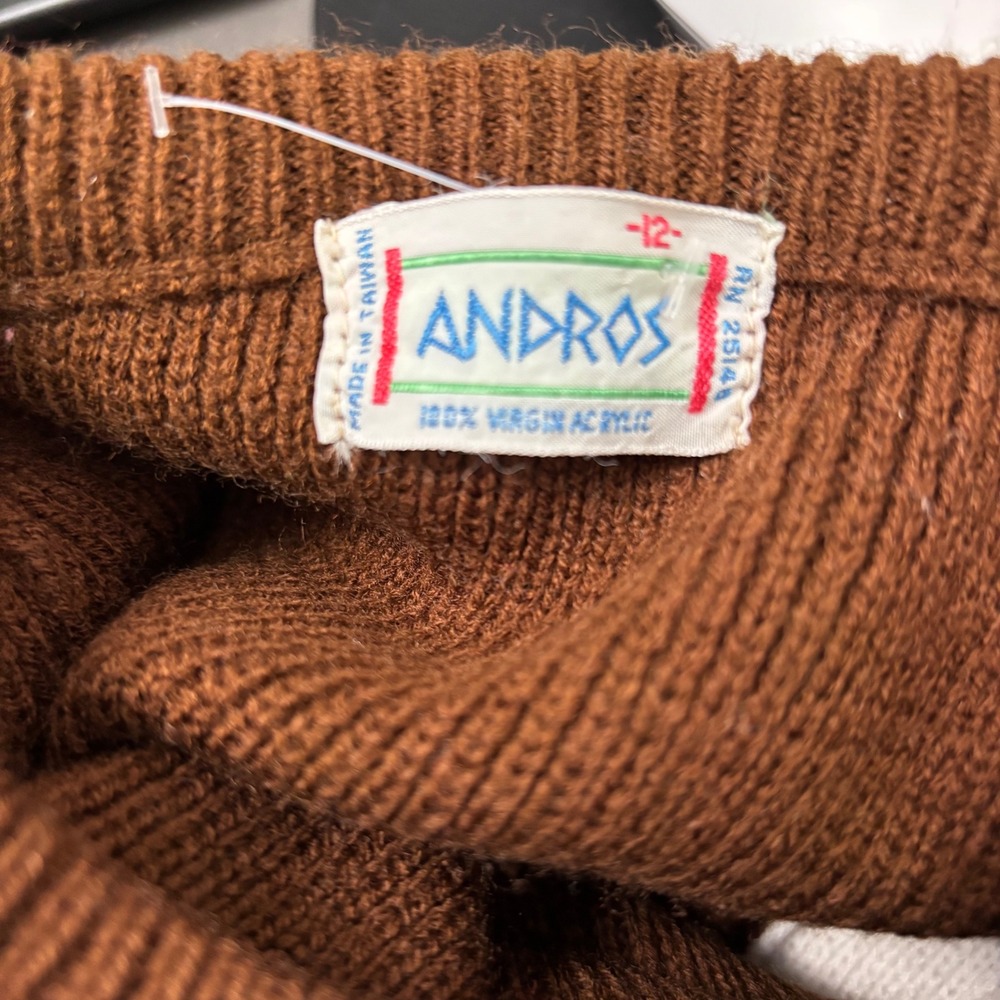 Vintage Andros Acrylic Red White Blu Brown‎ Striped Sweater - Picture 7 of 8